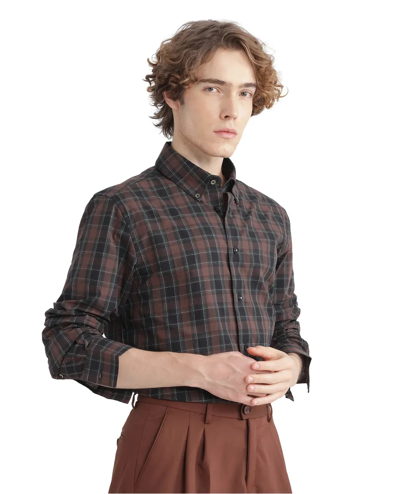Rare Rabbit Men's Button Down Collar Checked Shirt