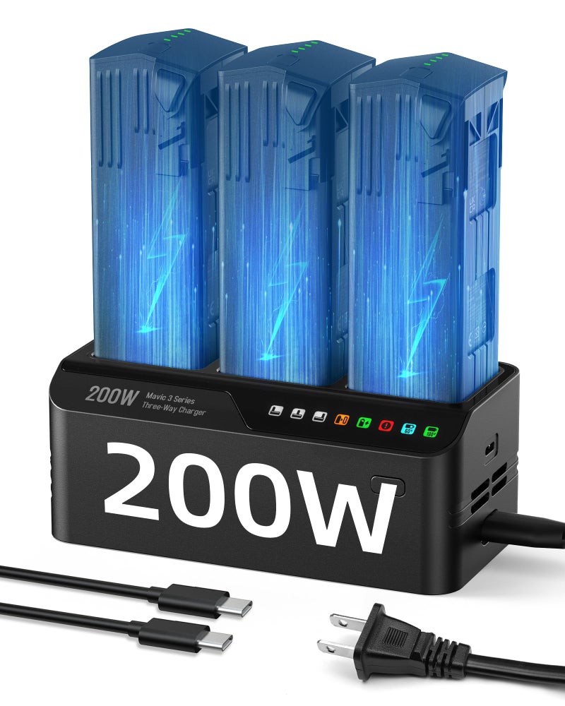 LKTOP 200W Mavic 3 Pro Battery Charging Hub (3.5X Super Fast) Mavic 3T/3E Parallel Charger for DJI Mavic3/Pro/Classic/Cine/Enterprise/Thermal Drone, 60% Storage/95% Fast Mode (Charge 3 Batteries: 1hr) - Image 1