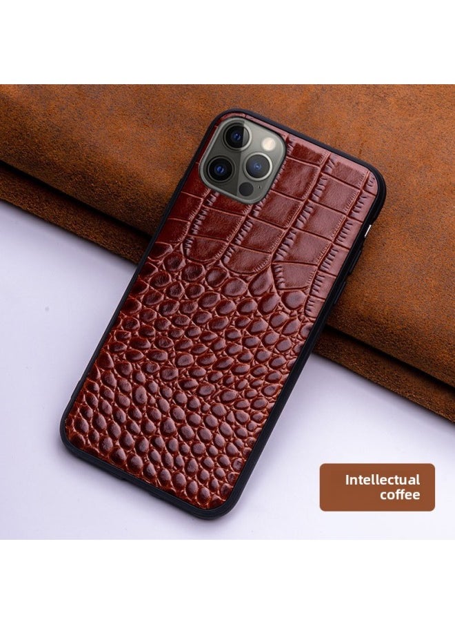 Generic - For Iphone 13Pro Genuine Leather Phone Case For Iphone 12 Up-and-Down Pattern XSMax678P Drop-Resistant Protective Leather Case-Color:Intellectual Coffee-Applicable Model:For AppleXS Max - Image 1