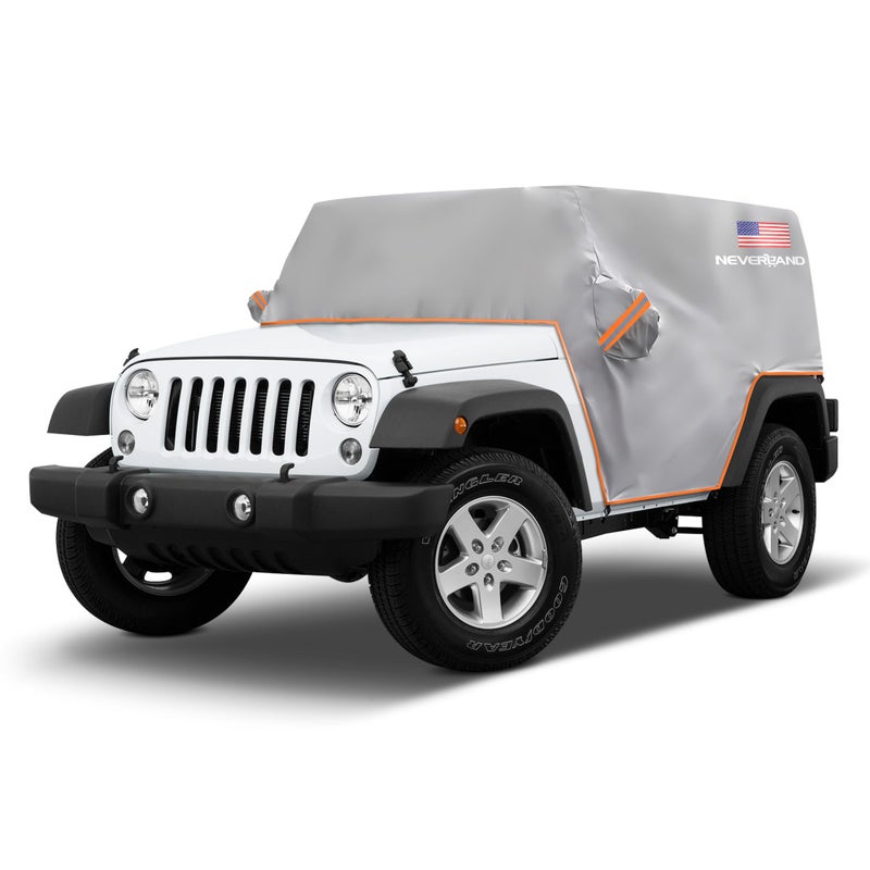 NEVERLAND Wrangler Cab Cover for 20072025 Jeep Wrangler JK JKU JL JLU 4 DoorNEVERLAND Half Car Cover Waterproof Oxford with Reflective StripSun Snowproof Cab Car Cover Silver