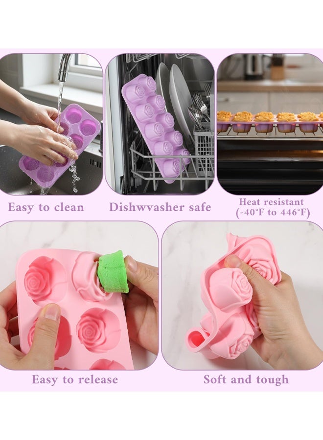 2 PCS Rose Silicone Mold, 10 Cavity Rose Chocolate Mold, Silicone Roses Molds Easy To Demold And Clean For Chocolate, Jelly, Ice Cubes, Cake Decorating Soap, Candles - Image 3
