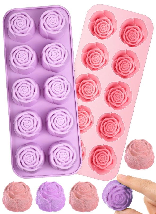 2 PCS Rose Silicone Mold, 10 Cavity Rose Chocolate Mold, Silicone Roses Molds Easy To Demold And Clean For Chocolate, Jelly, Ice Cubes, Cake Decorating Soap, Candles - Image 1