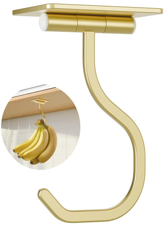bussdis Banana Hook Under Cabinet - Adhesive Banana Hanger Under Counter, Metal Banana Holder Stand for Hanging Bananas or Kitchen Utensil, Keeps Bananas Fresh, Gold, 1 Pack - Image 1