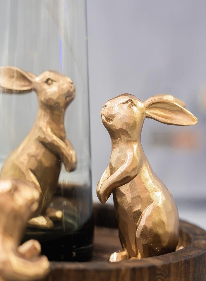 NEROSUN Resin Vintage Gold Bunny Decor Rabbit Figurines, Small Easter Bunny Figurine Set of 3, Vintage Easter Rabbit Statue Table for Home Decoration - Image 4
