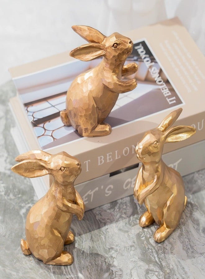 NEROSUN Resin Vintage Gold Bunny Decor Rabbit Figurines, Small Easter Bunny Figurine Set of 3, Vintage Easter Rabbit Statue Table for Home Decoration - Image 5