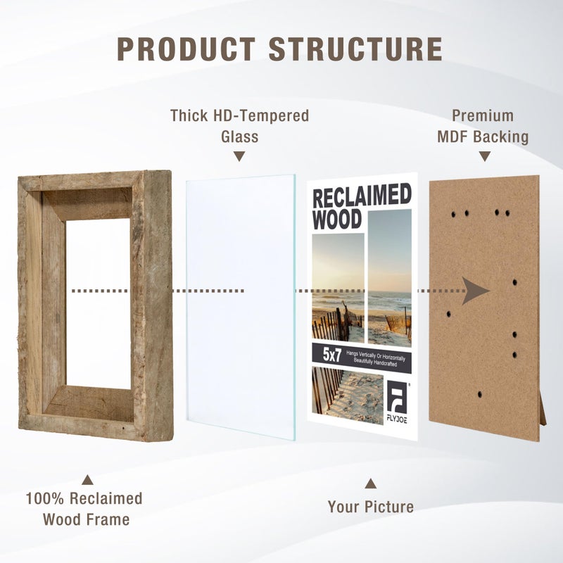 FLYJOE Rustic 5x7 Picture Frame  Set of 2  Reclaimed Barnwood Frame with Tempered Glass  Distressed Gallery Frame Set  Mounting or Table Display for Photos Posters - Image 4