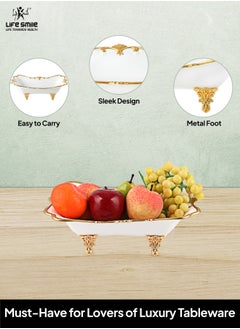 Life Smile LIFE SMILE Serving Bowl With Gold Stand  - Bone China Fruit Basket For Fruit Vegetable Storage Snack Nuts Cake Dessert  - Image 4
