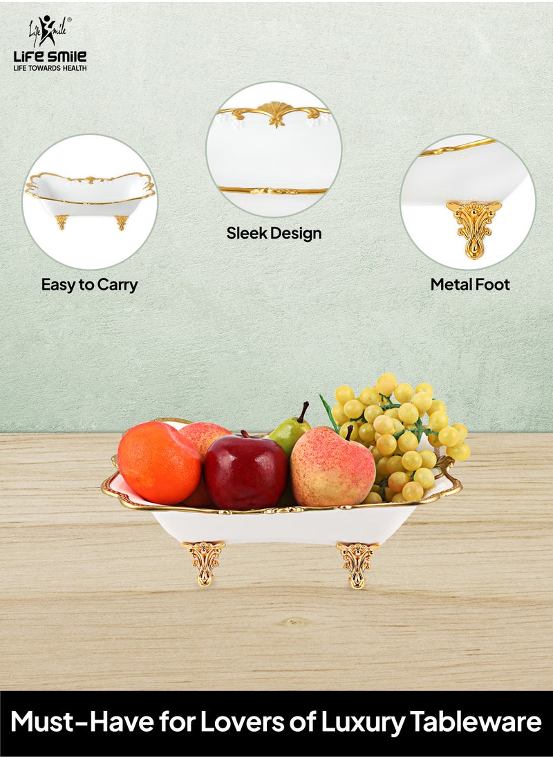 Life Smile - LIFE SMILE Serving Bowl With Gold Stand  - Bone China Fruit Basket For Fruit Vegetable Storage Snack Nuts Cake Dessert - Image 1
