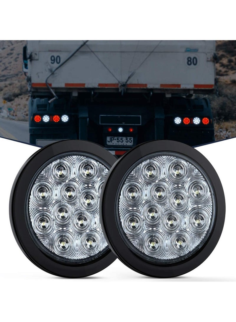 ضوء خلفي دائري أبيض LED 4 مع ضوء عكسي مع مقابس تثبيت سطحية لمصابيح مقطورة 12 LED، مع إشارة الانعطاف لمصباح مقطورة الشاحنة، لمركبات الشاحنة والمقطورة RV جيب، 2 قطع (TL-26) - Image 1