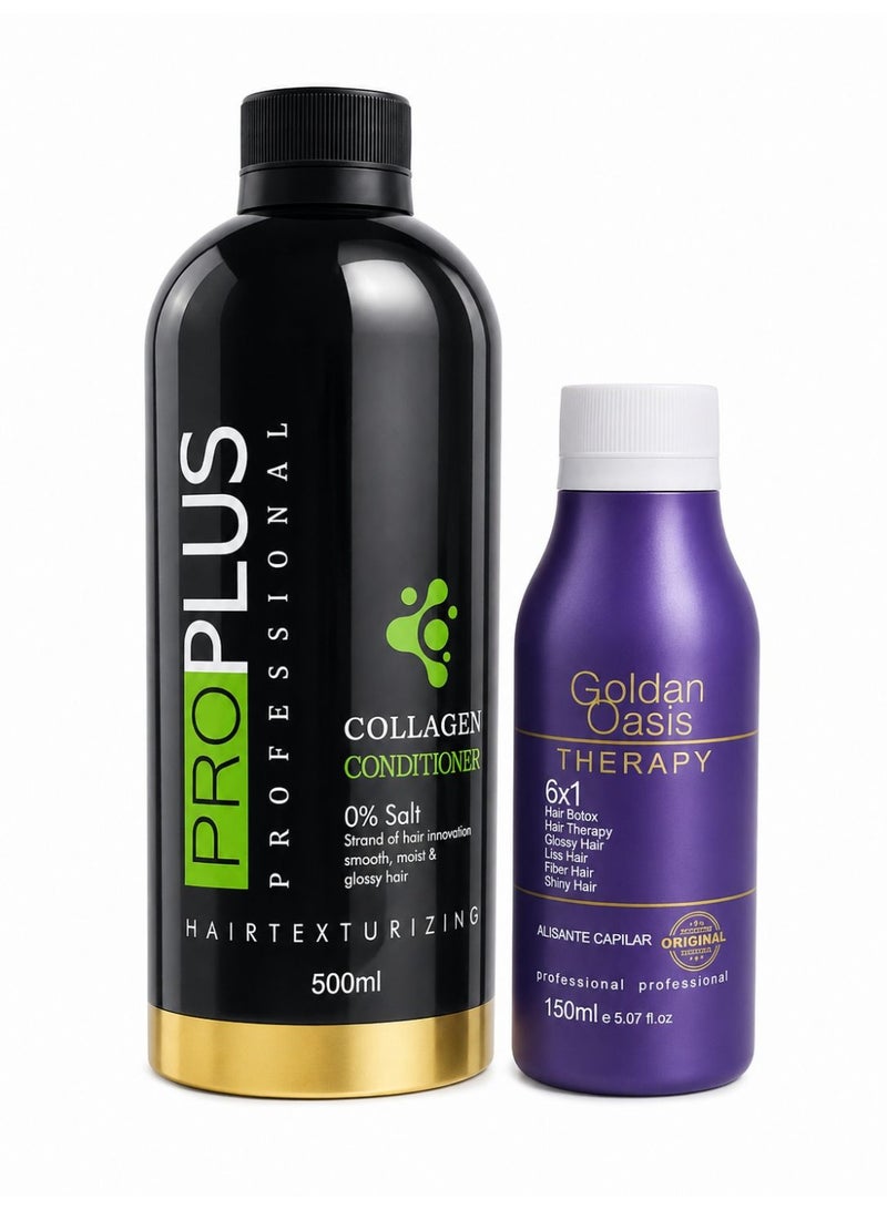 Pro Plus Brazilian hair protein treatment with moisturizing conditioner, for soft and shiny hair, 500ml and 150ml - Image 1