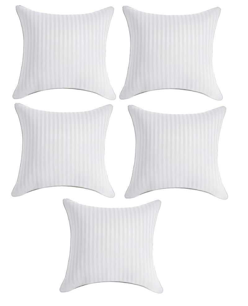 9villa Durable Fiber Cushion in Satin Stripe Fabric with Stomach Cushions for SofaBedand Chair Cushion Set of 5 18 X 18 X 5 Inchs White - Image 1