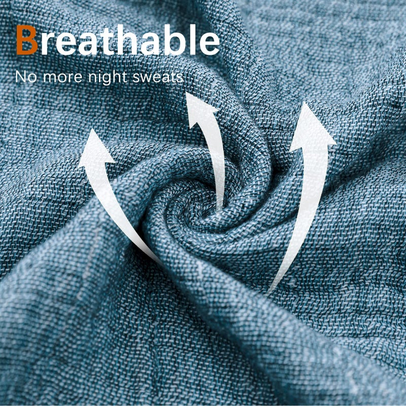 SE SOFTEXLY Cotton Muslin Throw Blanket for Adults,Breathable 4-Layer Yarn Dyed Linen Texture Gauze Blanket for Bed Sofa Couch,Super Soft Light Weight Blanket for All Seasonï¼ˆ50"x60",Vintage Blueï¼‰ - Image 2
