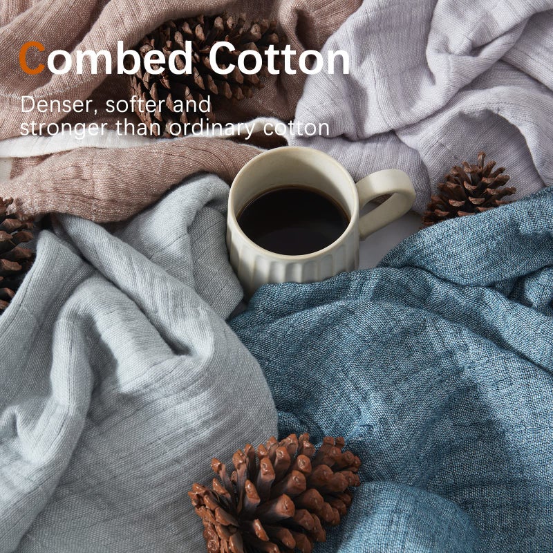 SE SOFTEXLY Cotton Muslin Throw Blanket for Adults,Breathable 4-Layer Yarn Dyed Linen Texture Gauze Blanket for Bed Sofa Couch,Super Soft Light Weight Blanket for All Seasonï¼ˆ50"x60",Vintage Blueï¼‰ - Image 3