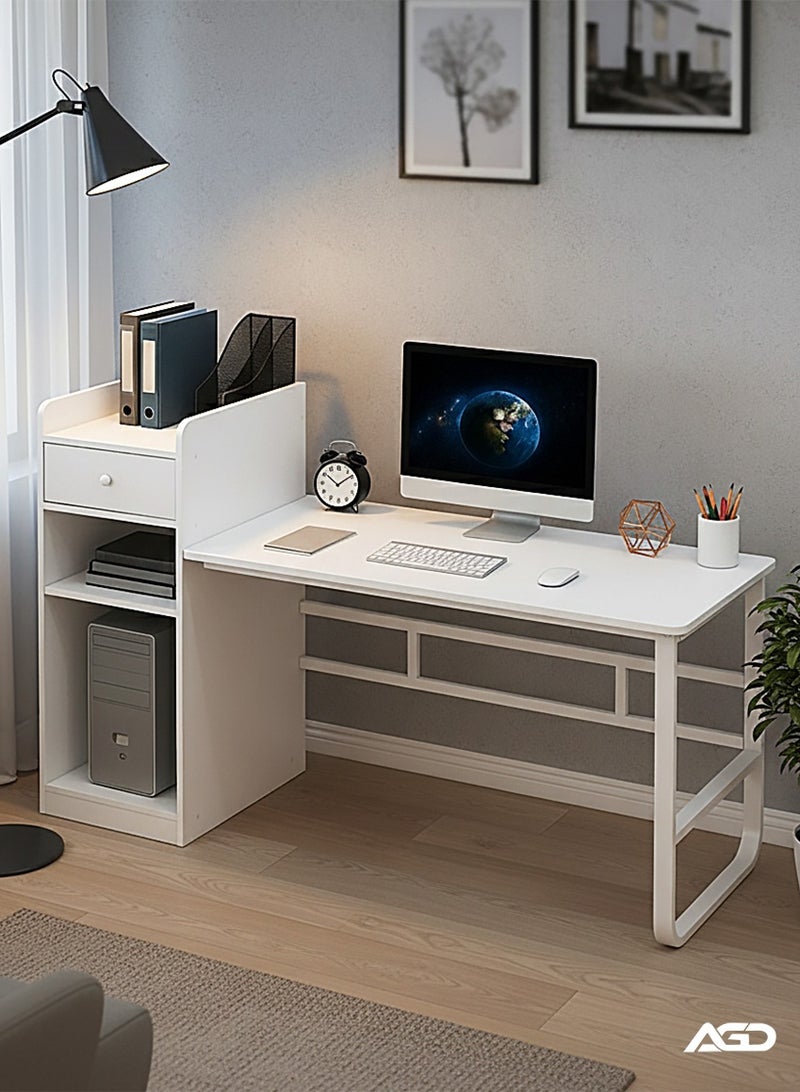 إيه جي دي طاولة دراسة بوحدة رفوف جانبية للكمبيوتر والدراسة والكتابة والألعاب مناسبة للمنزل بلون ابيض - Image 1