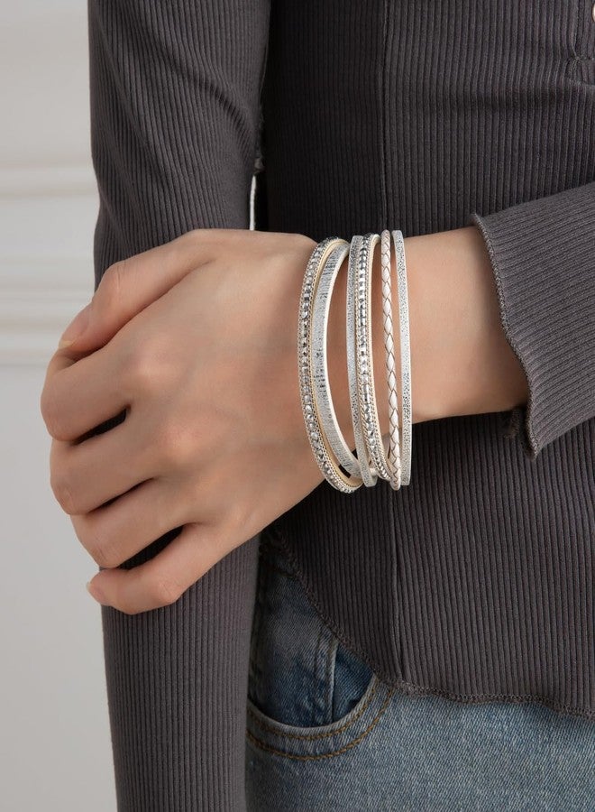 Rantanto Braid Leather Wrap Bracelet Trendy Stackable Crystal Cuff Boho Gold Heart Bracelet Jewelry Gift For Women (Boho White) - Image 3