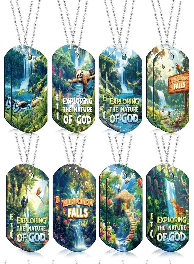 Kigeli 24 Pcs Vbs 2026 Decorations Exploring The Nature of God Kit Dog Tag Necklace Jungle Tropical Birds Parrot Animals Tag for Vacation Bible Sunday School Prizes Gift - Image 1