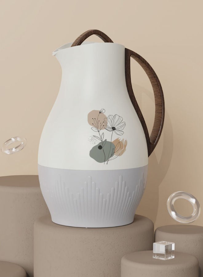 GAZELLA Plastic Tea/Coffee Flask 1 Liter Off White/Grey/Brown, Borosilicate Glass Inside - Image 2