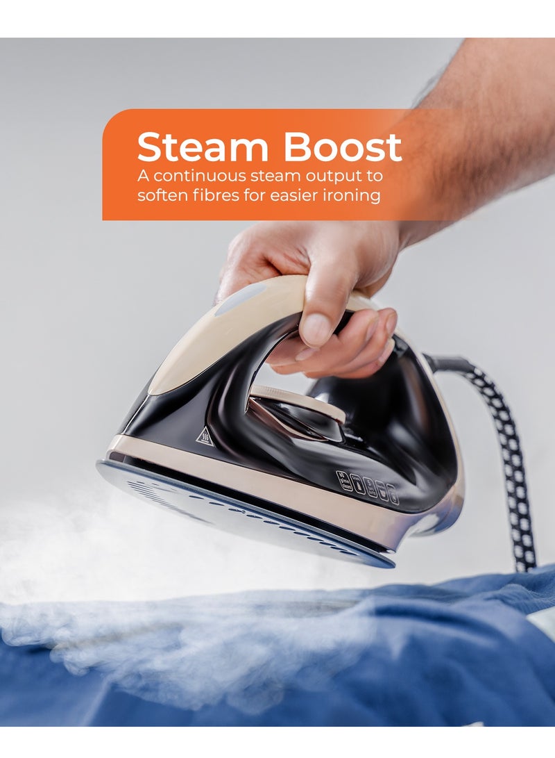 GEEPAS Steam Station/ Iron With Detachable Water Tank, Ceramic Coated Sole Plate, Temperature Control, Wrinkle Free Results, Constant Steam, Steam Boost, Cord Storage, Mechanical Temperature 1.2 L 2400 W GSI24032UK Black & Beige - Image 2
