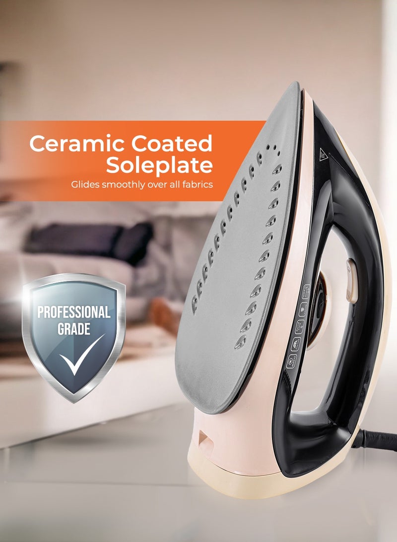 GEEPAS Steam Station/ Iron With Detachable Water Tank, Ceramic Coated Sole Plate, Temperature Control, Wrinkle Free Results, Constant Steam, Steam Boost, Cord Storage, Mechanical Temperature 1.2 L 2400 W GSI24032UK Black & Beige - Image 4