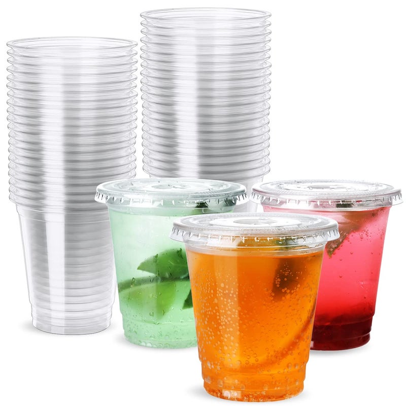 Poever 8 oz Plastic Cups 100 Pack  Disposable Clear Cups With Lids and Straw Slot for Lemonade Coffee Smoothie Cold Drink Containers ToGo