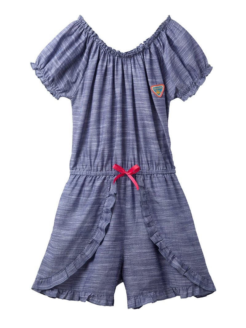 Cub McPaws Girls Blue Floral Playsuit with Ruffled Details and Elastic Closure - Image 1