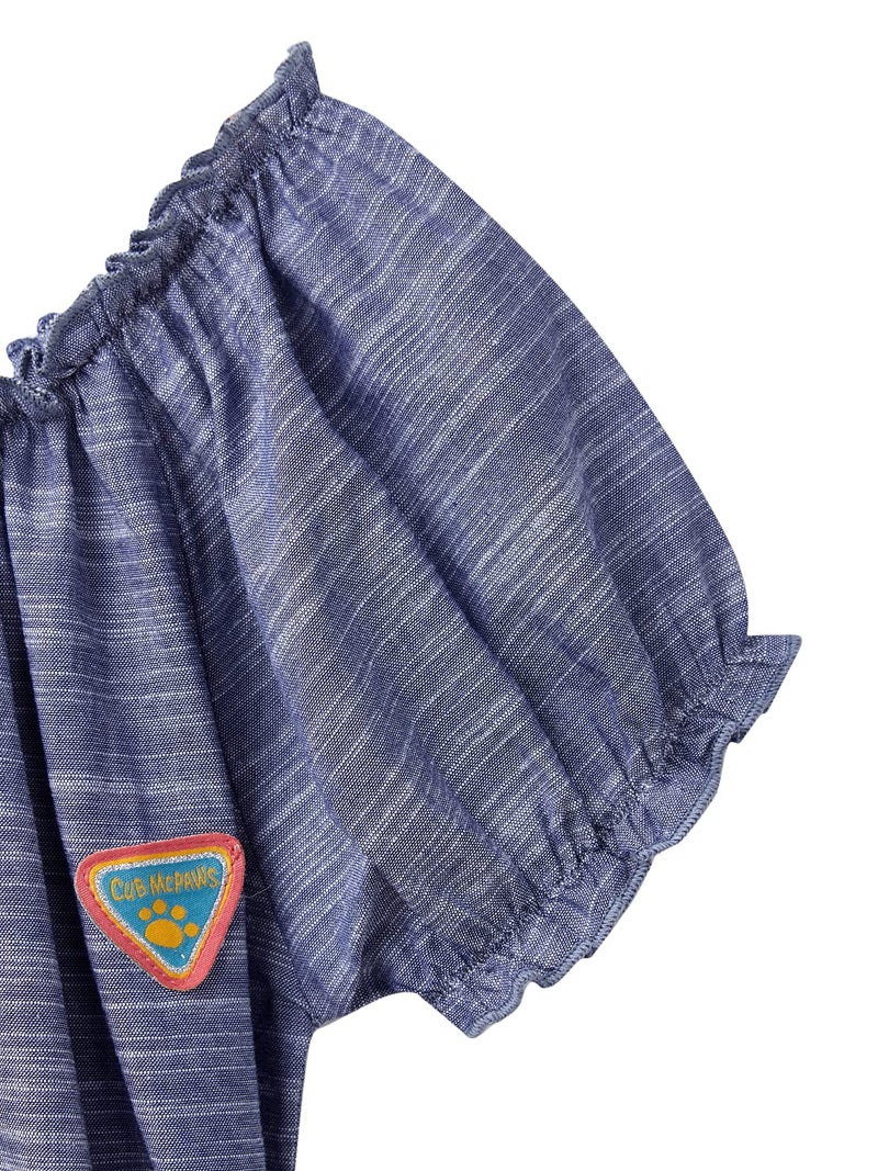 Cub McPaws Girls Blue Floral Playsuit with Ruffled Details and Elastic Closure - Image 3