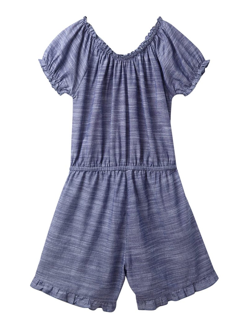 Cub McPaws Girls Blue Floral Playsuit with Ruffled Details and Elastic Closure - Image 4