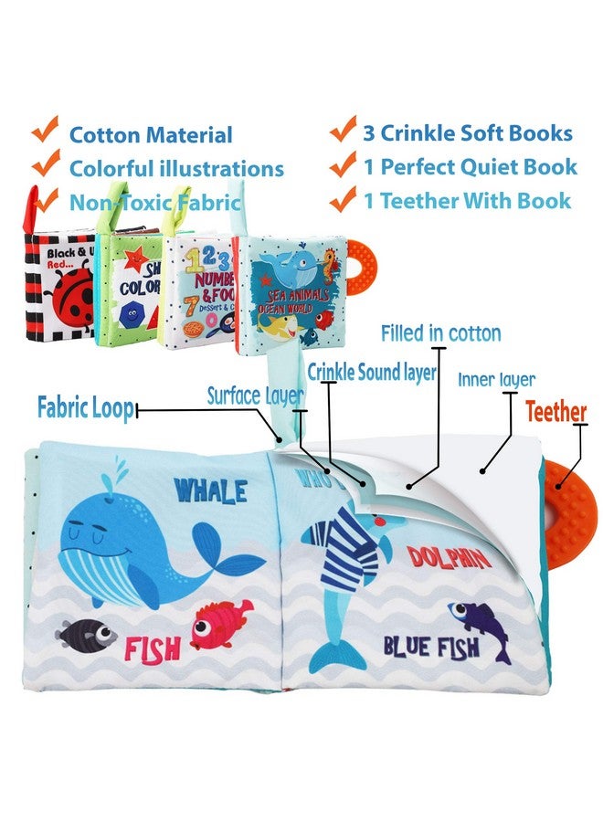 Bebe Mondo Baby Books Toys 0-6 Months Touch And Feel Crinkle Soft Cloth Books For Babies Infants Toddler, Baby Gifts Teething Toys, Early Education Toy 6 To 12 Months Baby Boy Girl 1 Year Old Books & Up - 4Pcs  - Image 4