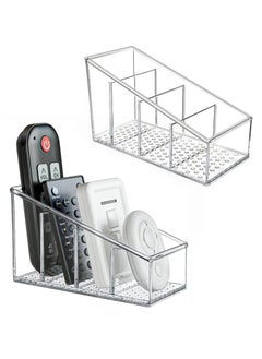 Peachjoy Remote Control Holder With 4 Compartments - Clear Plastic Organizer for Table, Small TV Remotes, Storage (1 Pack)  - Image 1