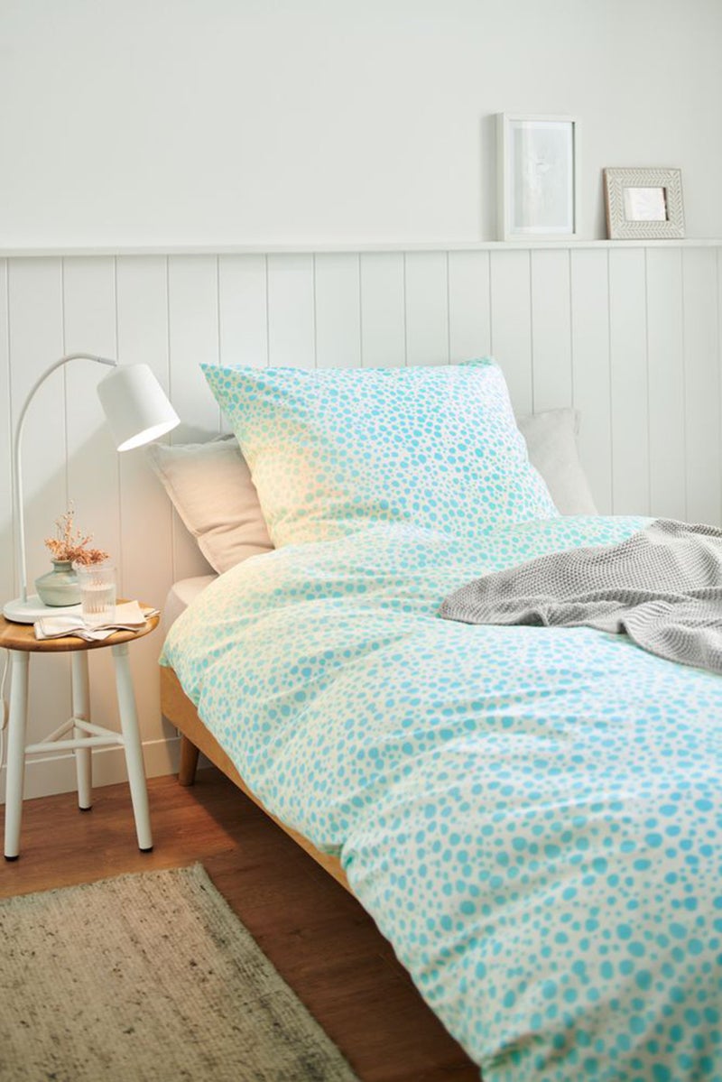 Tchibo Premium Cotton Allover Print Duvet Set 135 x 200 cm, White/Aqua  - Image 1