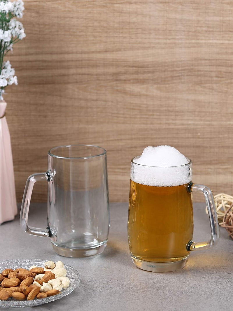 Uniglass Smartserve Bulgarian Imported Premium Glass Beer Mugs 400ml Set of 2, Transparent Glasses for Beer, Drinks, Cocktail, Glasses for Beer, Juice, Crystal Clear Glass Beer Mug with Handle - Image 1