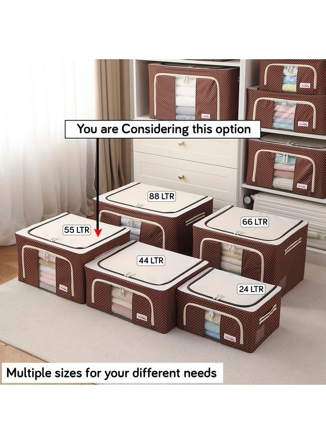 BlushBees Living Box - Wardrobe Organizer, Cloth Storage Bags with Zip - 55 Litre, Pack of 2, Polka Dots Brown - Image 4