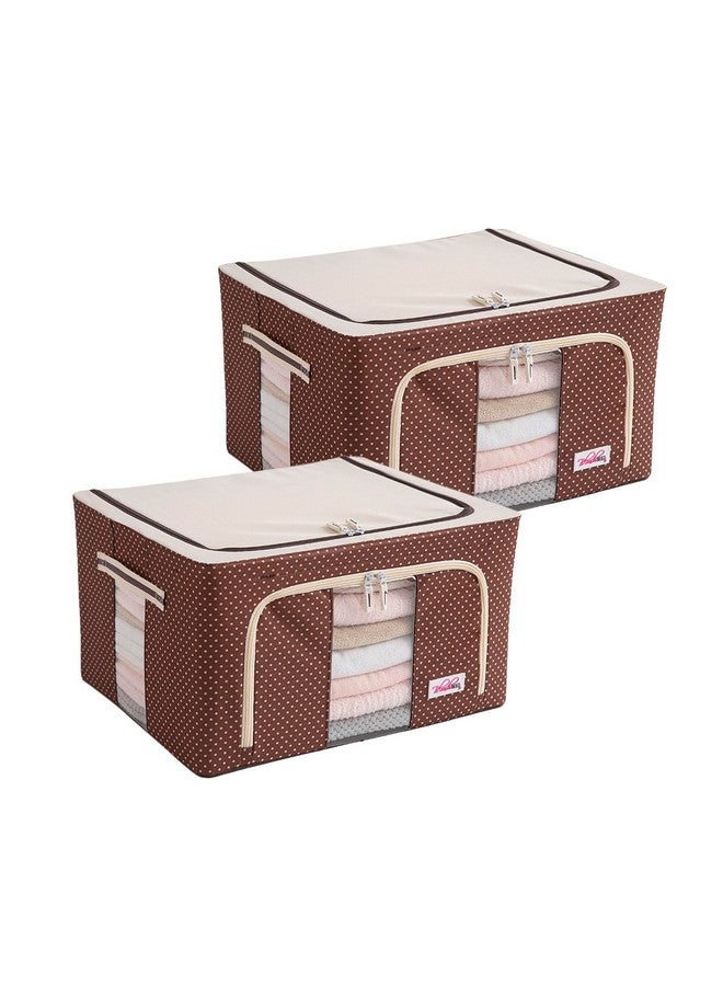 BlushBees Living Box - Wardrobe Organizer, Cloth Storage Bags with Zip - 55 Litre, Pack of 2, Polka Dots Brown - Image 1