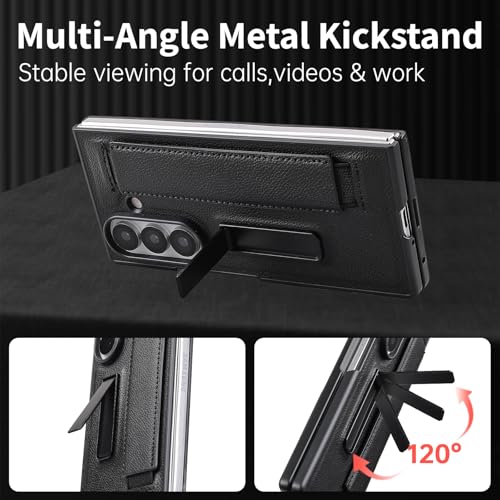 XIMAND for Samsung Galaxy Z Fold 7 Slim Case with Wrist Strap MultiAngle Stand Builtin Screen Protector Shockproof Full Body Drop Fall Protection Black - Image 3