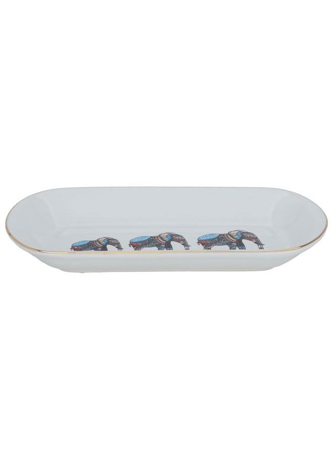 Alsaif Porcelain Serving Plate Oval 19 Cm White Elephant Pattern  - Image 1