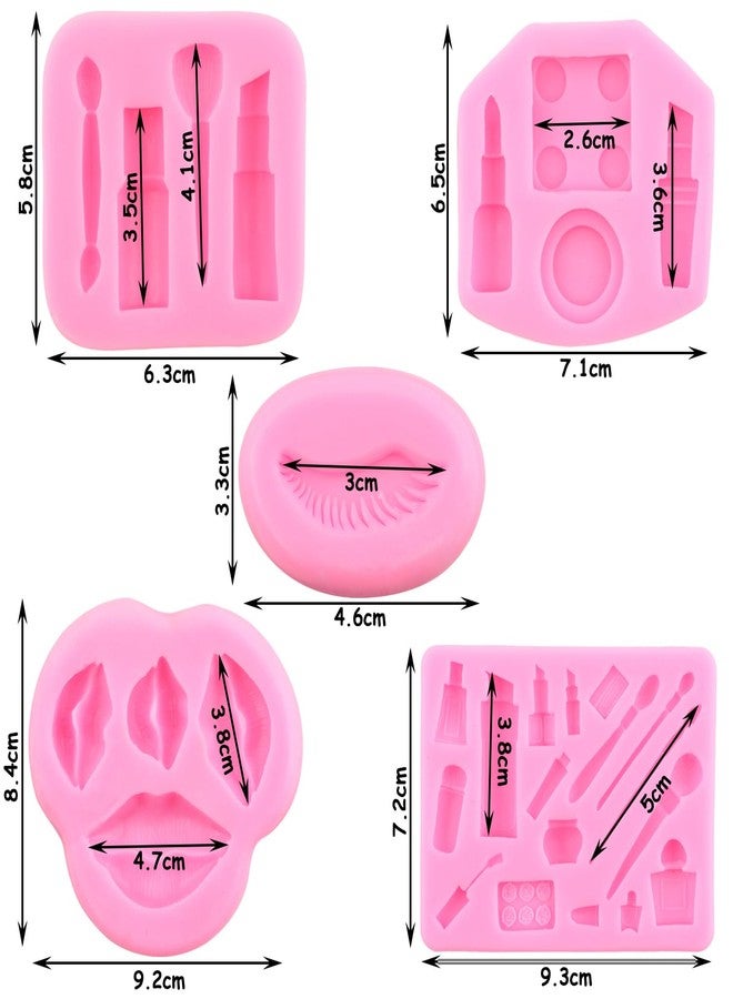 zixiang قوالب سيليكون من زي شيانغ لتزيين الكيك والحلويات والشوكولاتة، مثالية لعيد الحب، تتضمن قوالب فوندان على شكل شفاه قبلة، أحمر شفاه، عطر، وفرشاة رموش. مجموعة من 5 قطع من عجينة السكر والطين البوليمري. - Image 2
