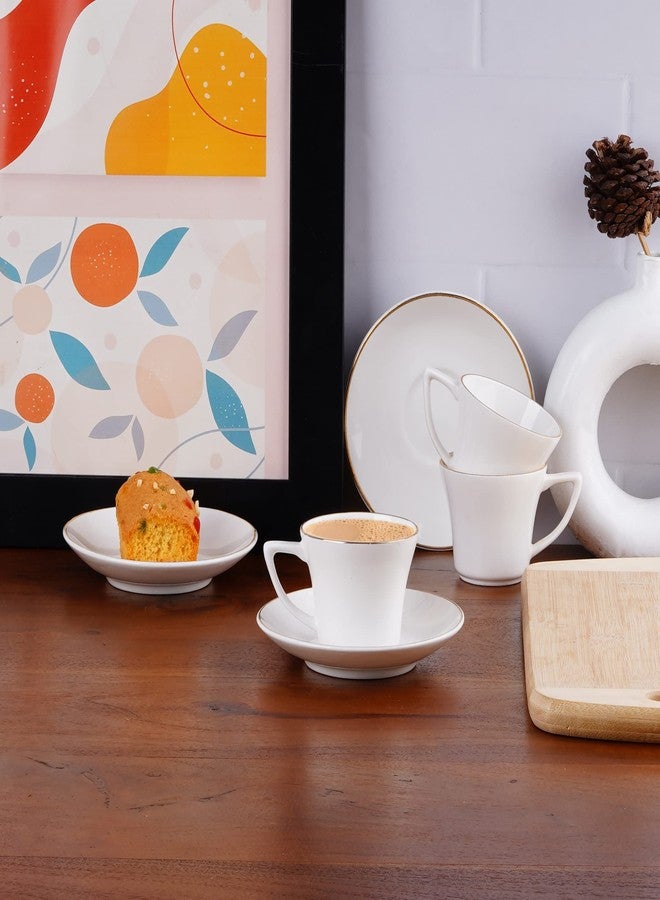 Dandy lines England by DATA Dandy Lines Zini Gold Rim Plain White Fine Bone China Tea Cups | Cups and Saucers| Tea Cup and Saucer Set| Mugs and Saucer Set for Tea Coffee, 52004, Pack of 12 - Image 1