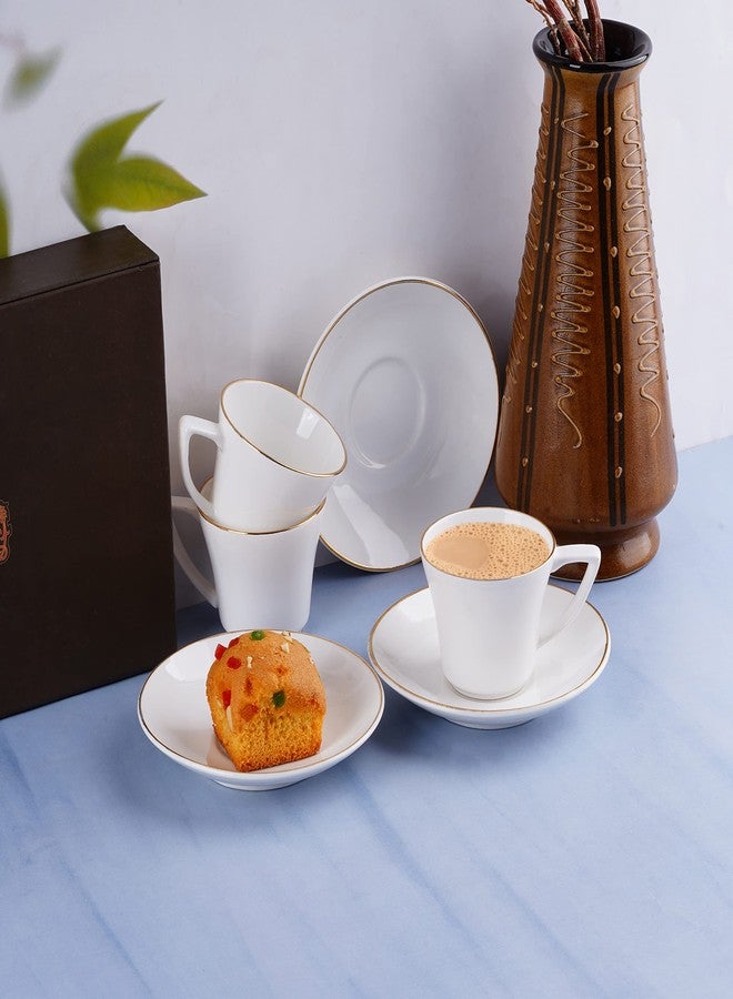 Dandy lines England by DATA Dandy Lines Zini Gold Rim Plain White Fine Bone China Tea Cups | Cups and Saucers| Tea Cup and Saucer Set| Mugs and Saucer Set for Tea Coffee, 52004, Pack of 12 - Image 4