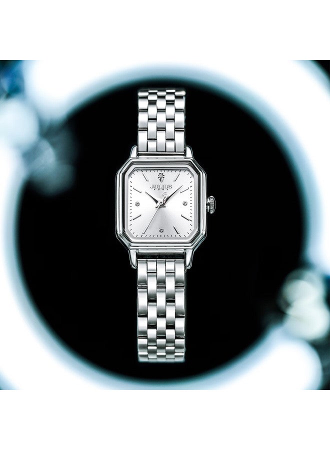 Julius Ja-1557a Women's Elegant Green Square Watch Waterproof Quartz Luxury Silver - Image 3