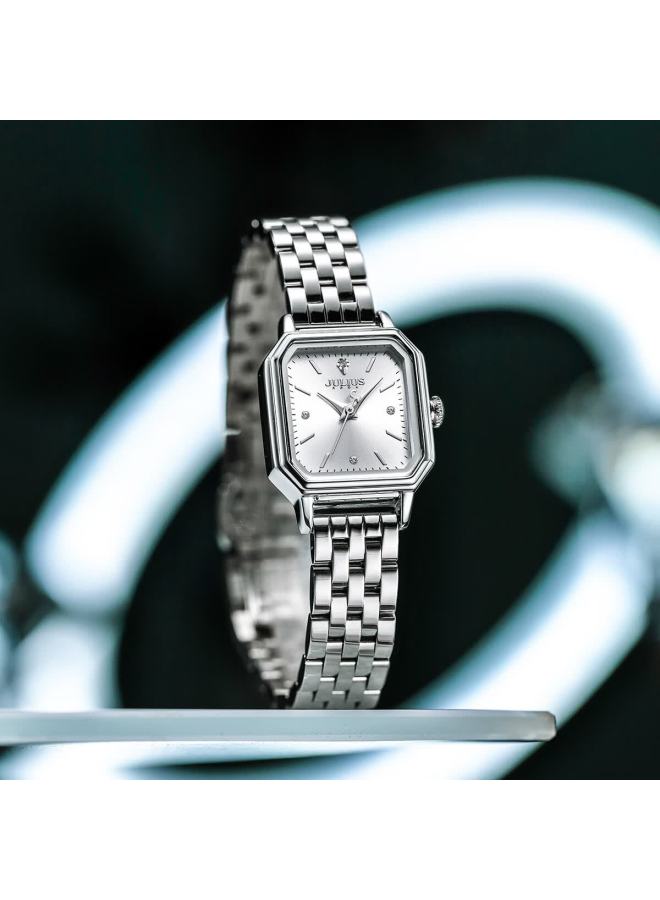 Julius Ja-1557a Women's Elegant Green Square Watch Waterproof Quartz Luxury Silver - Image 4