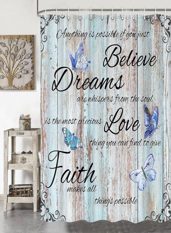 Jipusai Wood Inspirational Saying Quotes Butterfly Shower Curtain, Rustic Art Blue Wooden Bathroom Shower Curtain Sets, Fabric Decor Bath Curtain 70X70IN with 12PCS Hook - Image 2