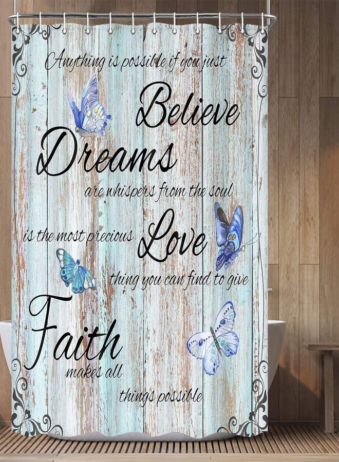Jipusai Wood Inspirational Saying Quotes Butterfly Shower Curtain, Rustic Art Blue Wooden Bathroom Shower Curtain Sets, Fabric Decor Bath Curtain 70X70IN with 12PCS Hook - Image 4