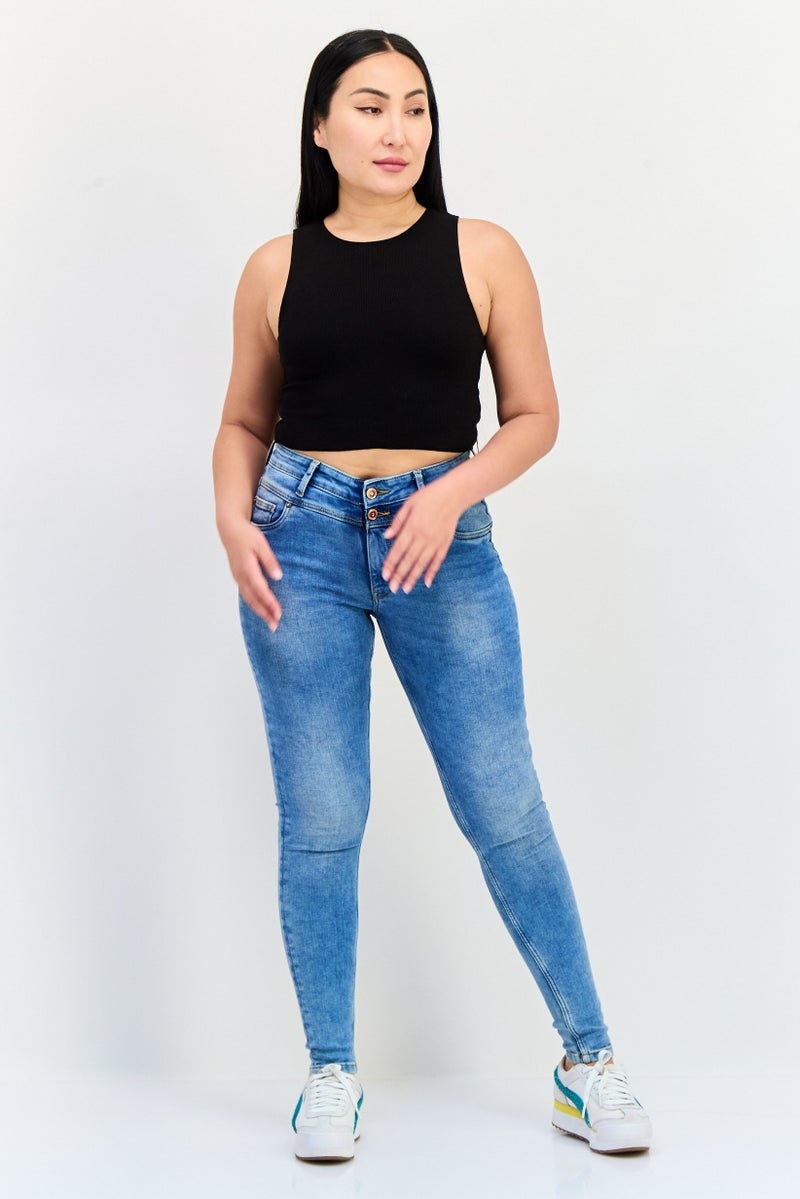 ONLY Women Skinny Fit Wash Stretchable Denim Jeans, Blue - Image 4