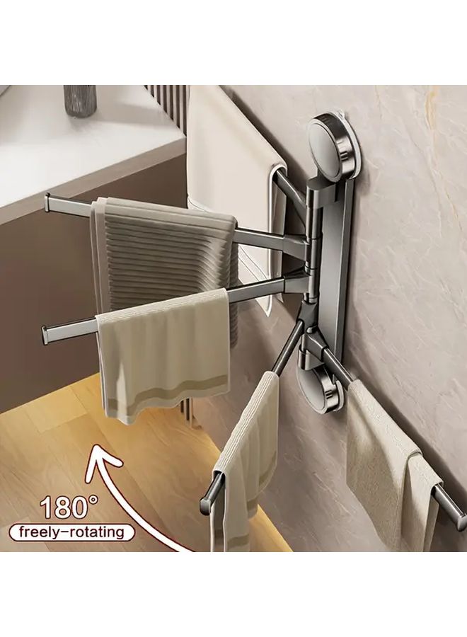 4 Layer Rotatable Suction Cup Towel Rack Black Wall Mounted Punch Free Installation - Image 1