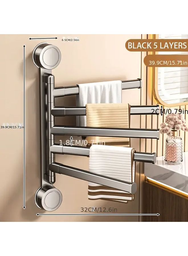 4 Layer Rotatable Suction Cup Towel Rack Black Wall Mounted Punch Free Installation - Image 4