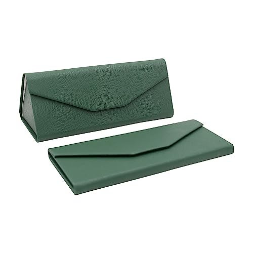 Real Sic Glasses Case for Men and Women - Magnetic Folding Hard Shell Sunglass Holder - Vegan Leather Eyeglass Protector, Variety of Styles Inspired by Solid Color - (Emerald Green) - Image 1