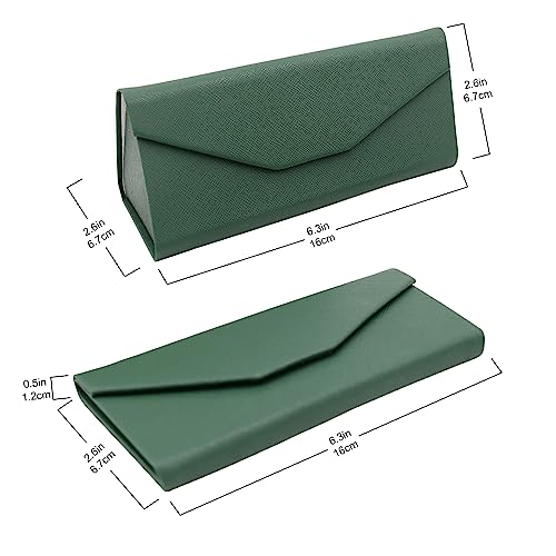 Real Sic Glasses Case for Men and Women - Magnetic Folding Hard Shell Sunglass Holder - Vegan Leather Eyeglass Protector, Variety of Styles Inspired by Solid Color - (Emerald Green) - Image 2