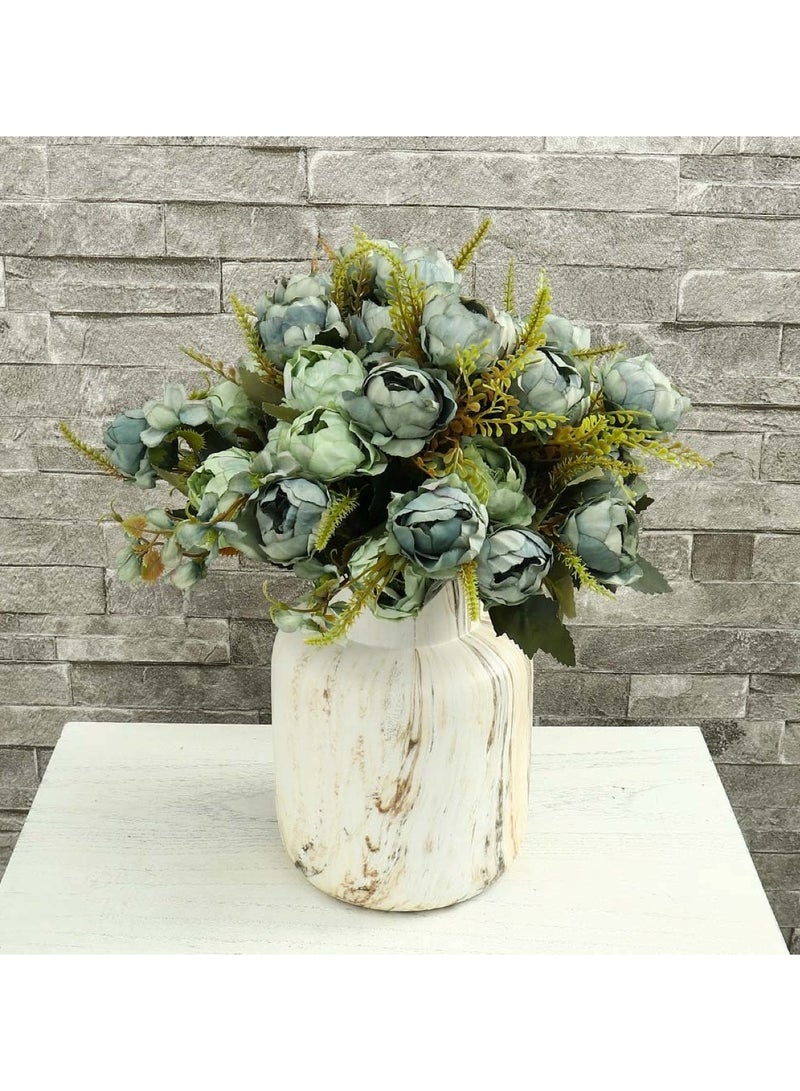 Huitich Harmony Blooms: Artificial Mix Mini Peony Flower Bouquet Light Blue  - Image 4