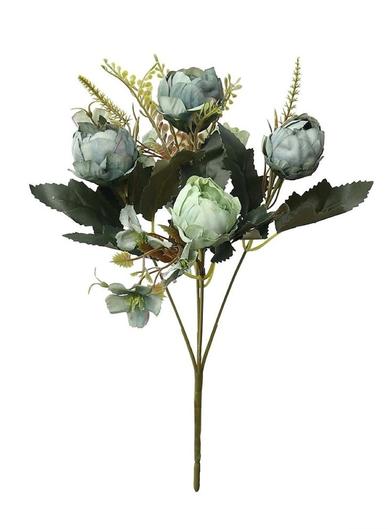 Huitich Harmony Blooms: Artificial Mix Mini Peony Flower Bouquet Light Blue  - Image 1