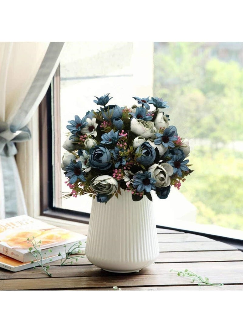 Huitich Harmony Blooms: Artificial Mix Mini Peony Flower Bouquet Light Blue  - Image 5